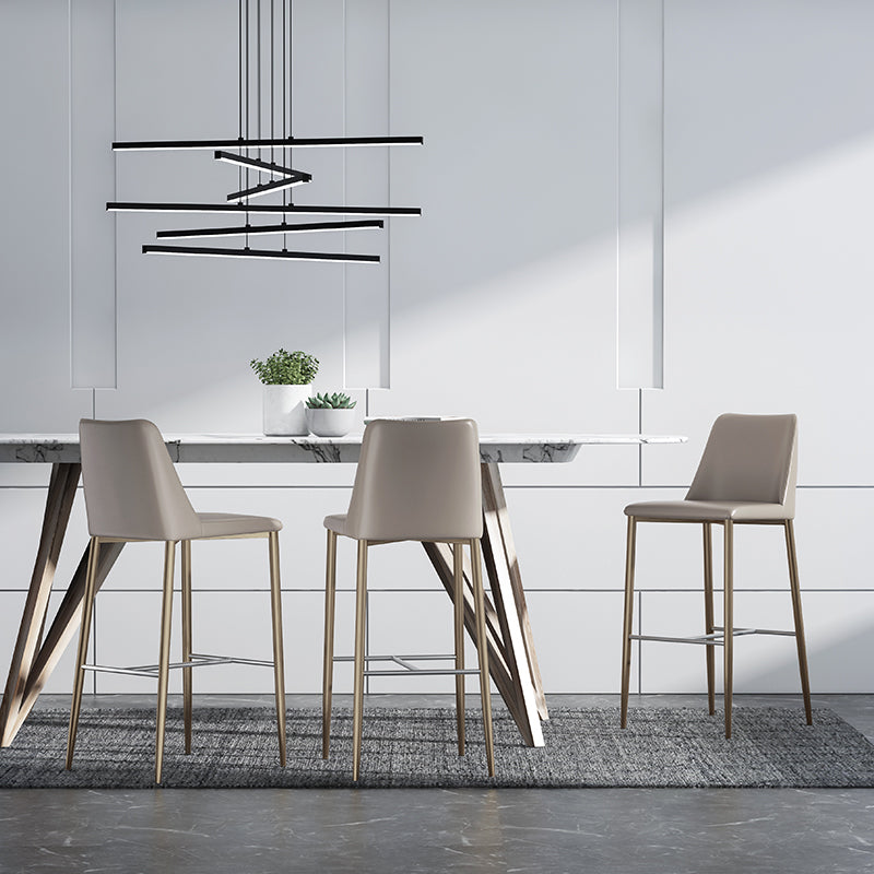 Modern Upholstered Low Back Faux Leather Bar Stools with Metal Base