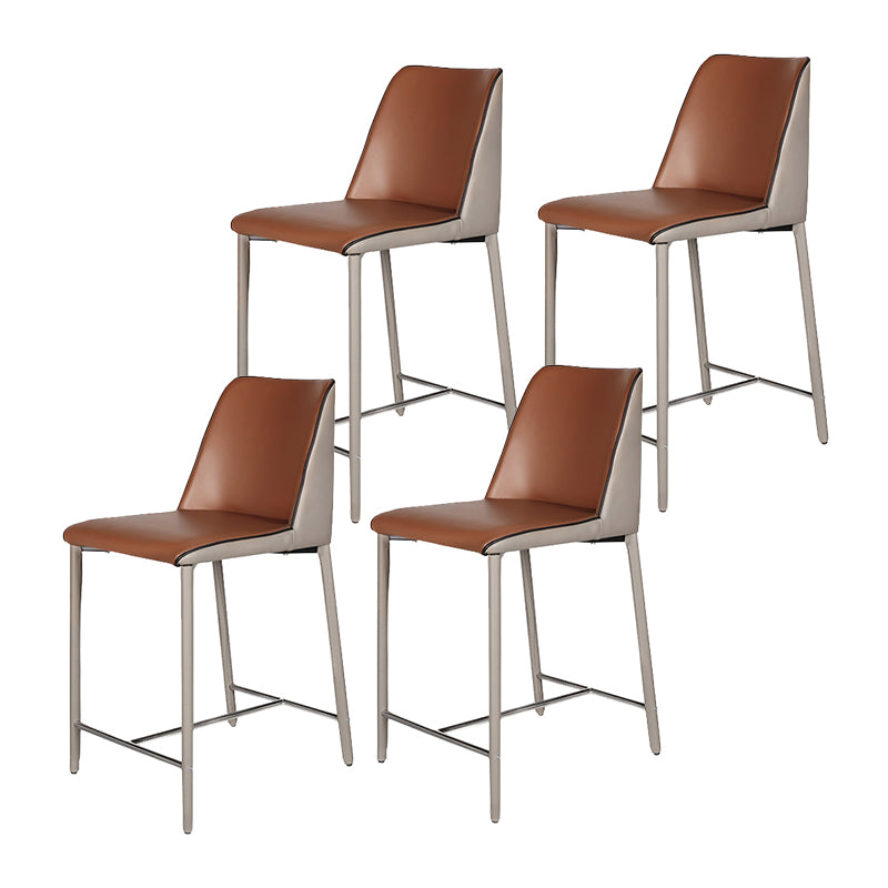 Modern Upholstered Low Back Faux Leather Bar Stools with Metal Base