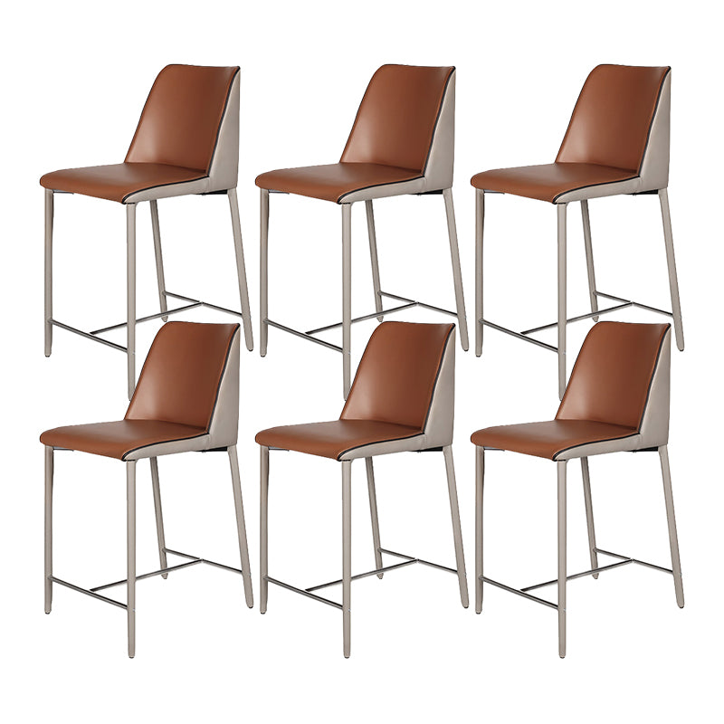 Modern Upholstered Low Back Faux Leather Bar Stools with Metal Base