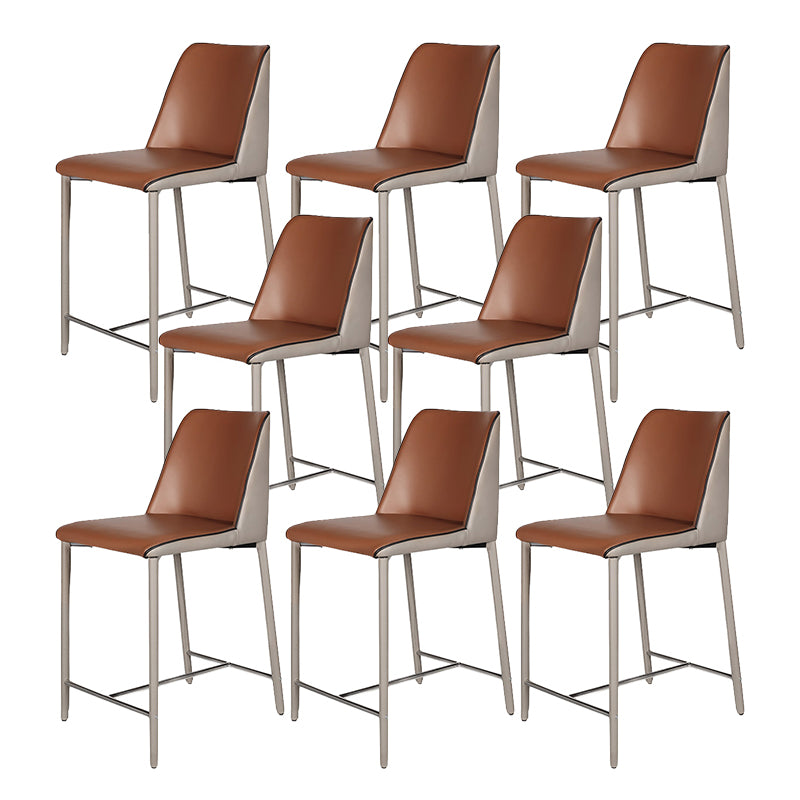 Modern Upholstered Low Back Faux Leather Bar Stools with Metal Base