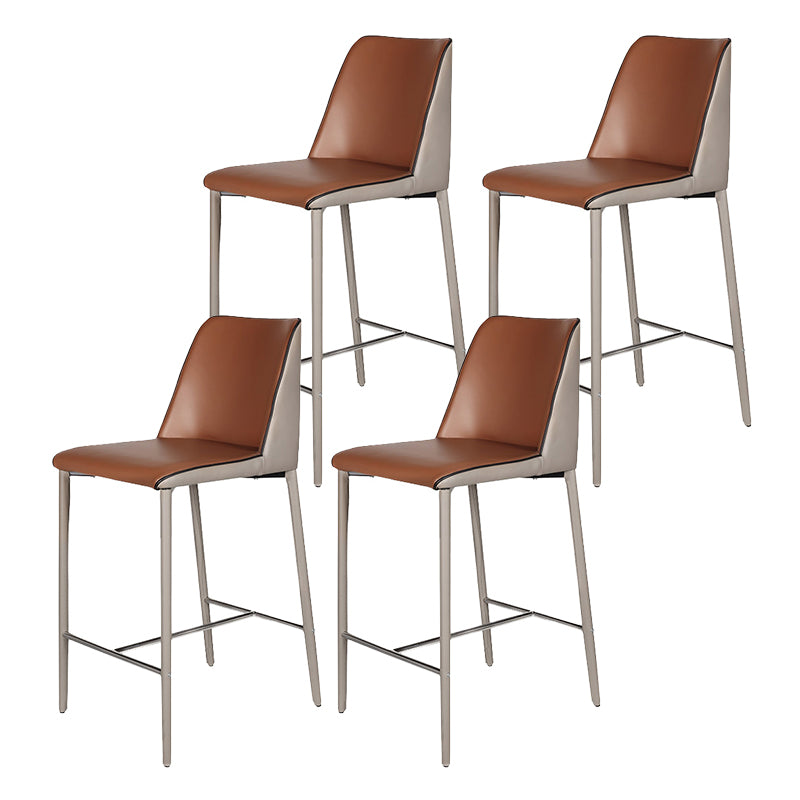 Modern Upholstered Low Back Faux Leather Bar Stools with Metal Base