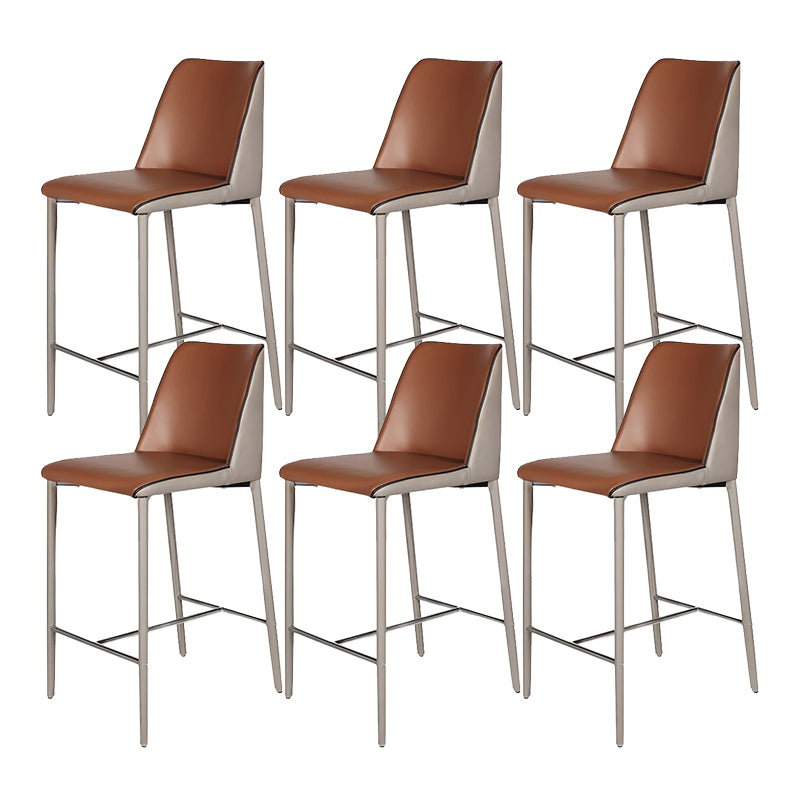 Modern Upholstered Low Back Faux Leather Bar Stools with Metal Base