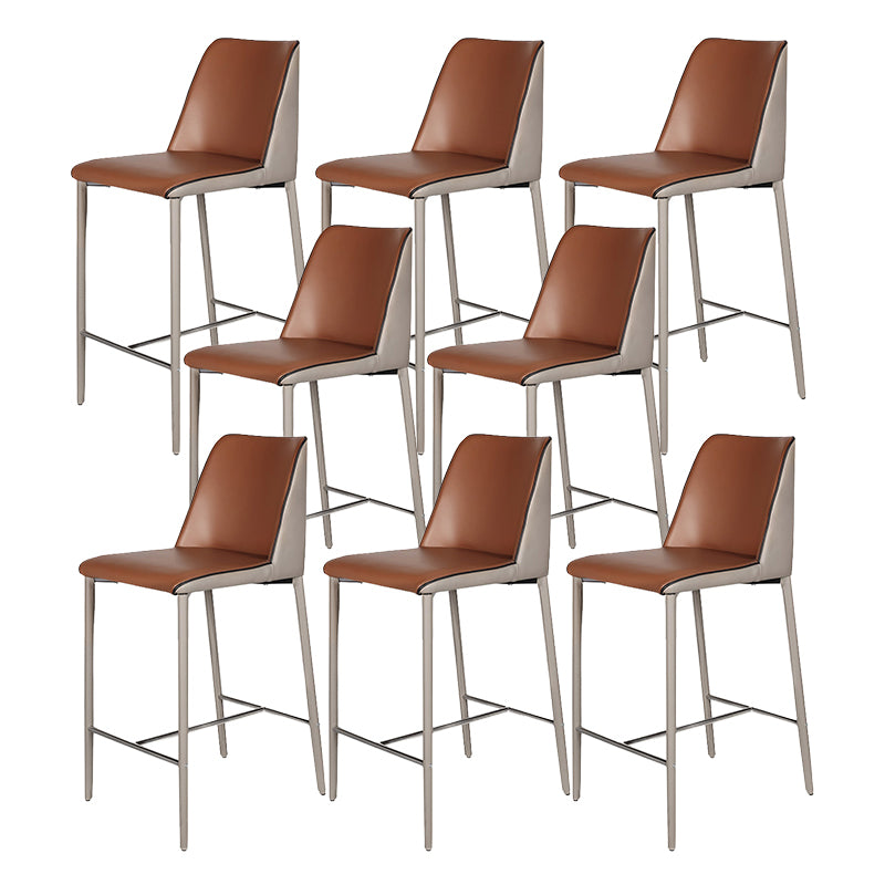 Modern Upholstered Low Back Faux Leather Bar Stools with Metal Base