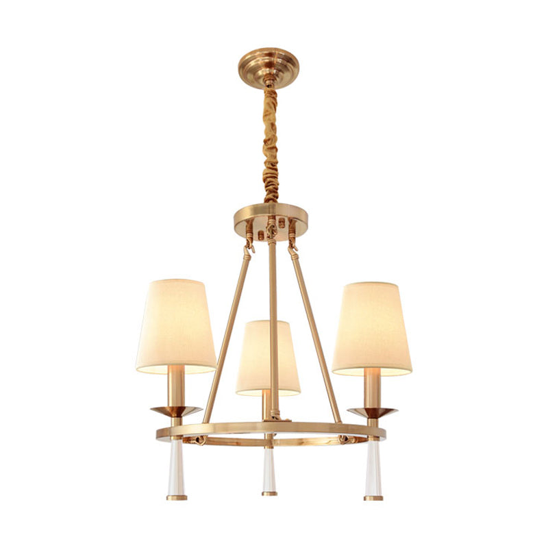 Ring Dining Room Pendant Chandelier Retro Metal 3-Light White Hanging Ceiling Light with Cone Fabric Shade