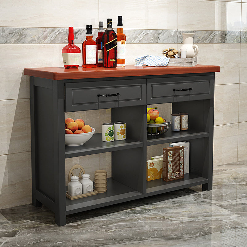 Matte Finish Pine Wood Kitchen Island Table with Open Storage for Dining Room