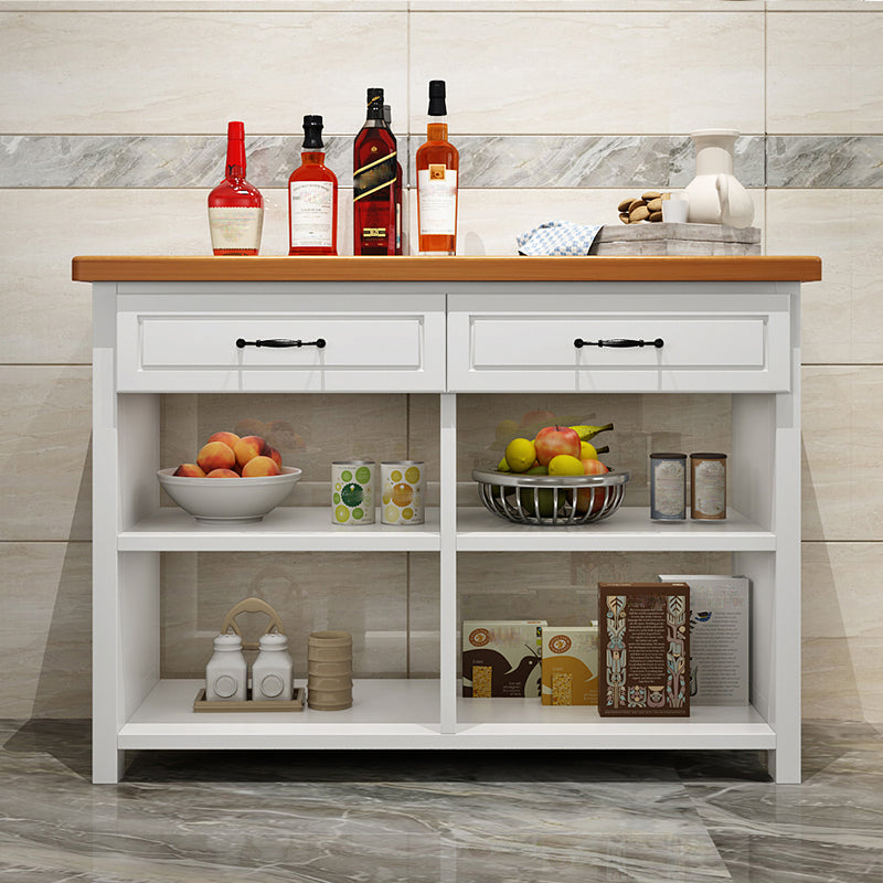Matte Finish Pine Wood Kitchen Island Table with Open Storage for Dining Room