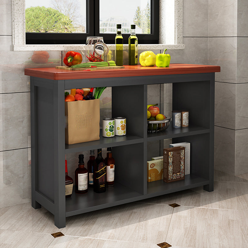 Matte Finish Pine Wood Kitchen Island Table with Open Storage for Dining Room