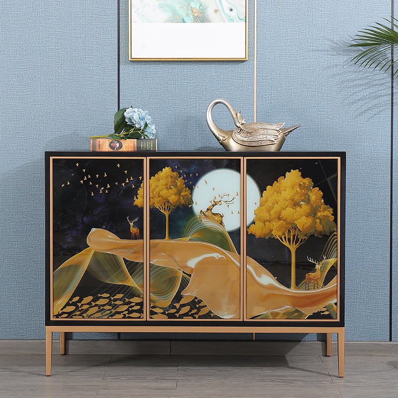 Contemporary Style Solid Wood Adjustable Shelving Sideboard with Cabinets