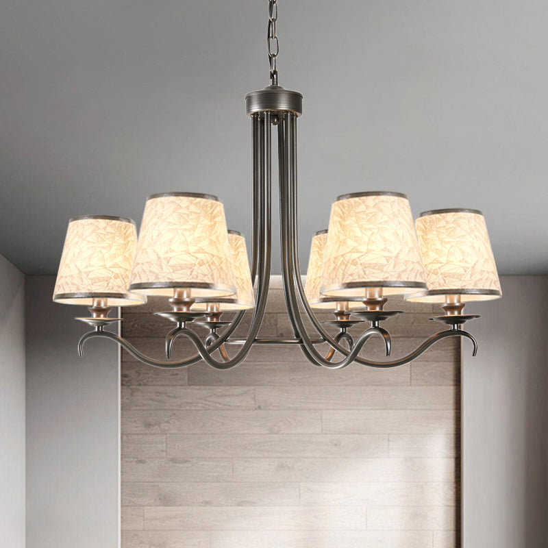 Fabric Cone Chandelier Light Classic Style 6 Heads Dining Room Down Lighting Pendant in Silver/Blue/White and Silver