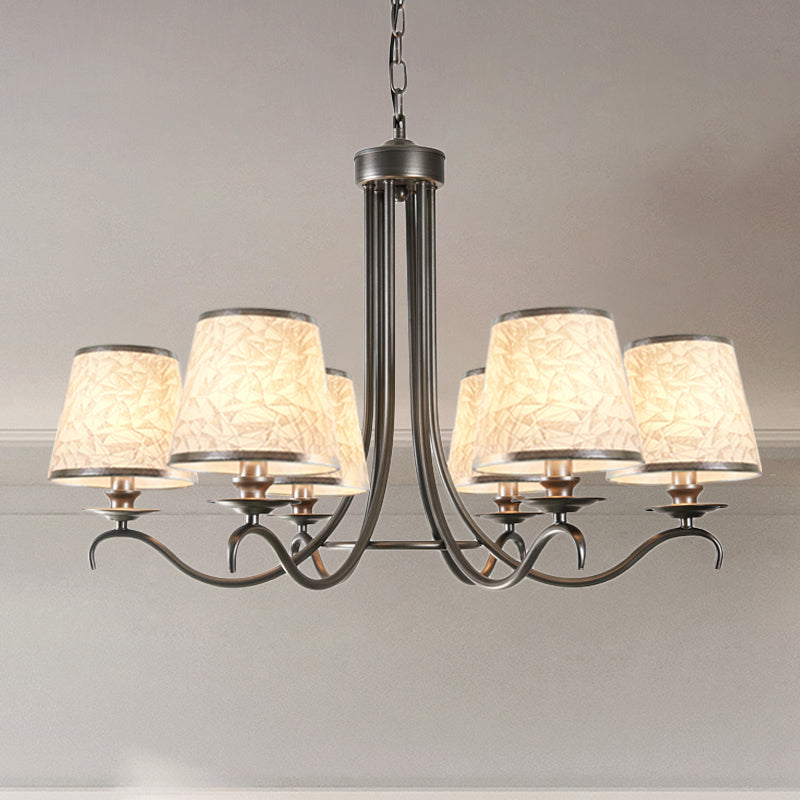 Fabric Cone Chandelier Light Classic Style 6 Heads Dining Room Down Lighting Pendant in Silver/Blue/White and Silver