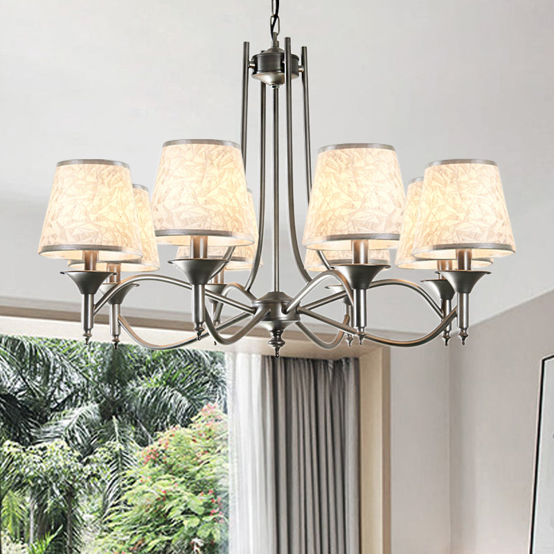 Traditional Twisted Arm Chandelier 8 Bulbs Metallic Pendant Light Kit in Silver/Blue/White and Silver with Conic Fabric Shade