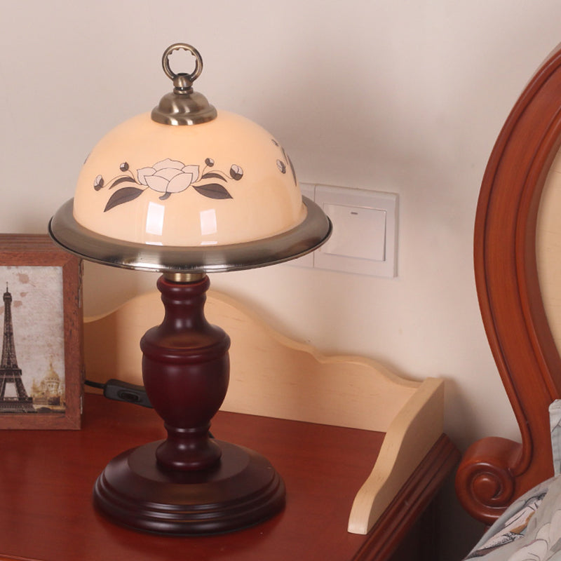 Lampada da tavolo a cloche in vetro smerigliato Lampada da notte in campagna con 1 lampadina per camera da letto con base in urna in rosso marrone