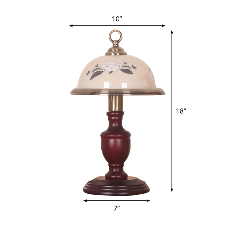 Lampada da tavolo a cloche in vetro smerigliato Lampada da notte in campagna con 1 lampadina per camera da letto con base in urna in rosso marrone