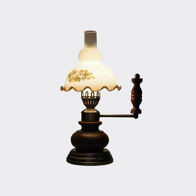 Lampada da tavolo per sala da pranzo a lampadina singola da giardino americano in vetro bianco con zucca e maniglia