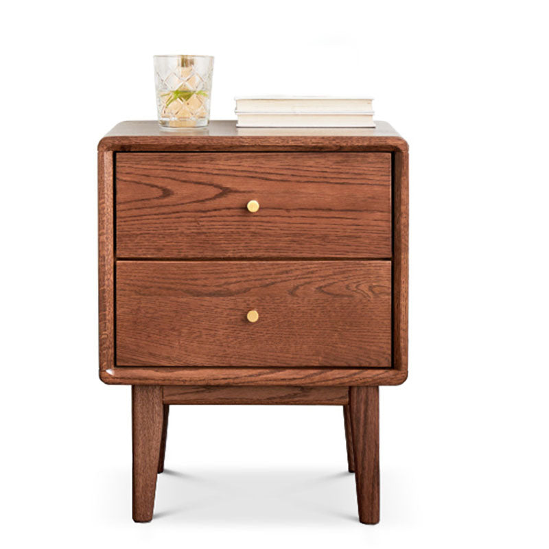 Contemporary Solid Wood Bedside Cabinet with 2 Drawers for Bedroom