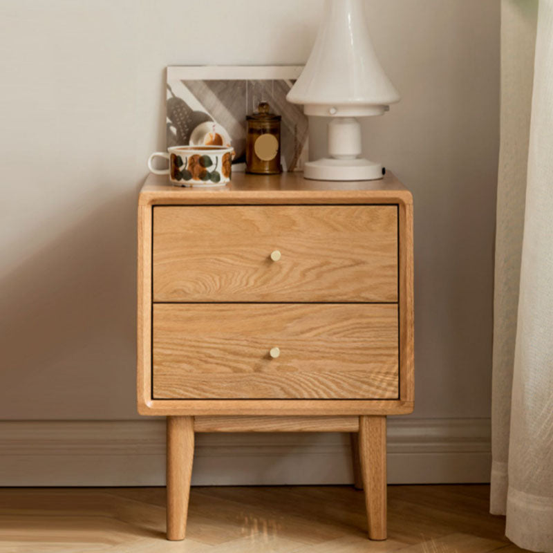 Contemporary Solid Wood Bedside Cabinet with 2 Drawers for Bedroom
