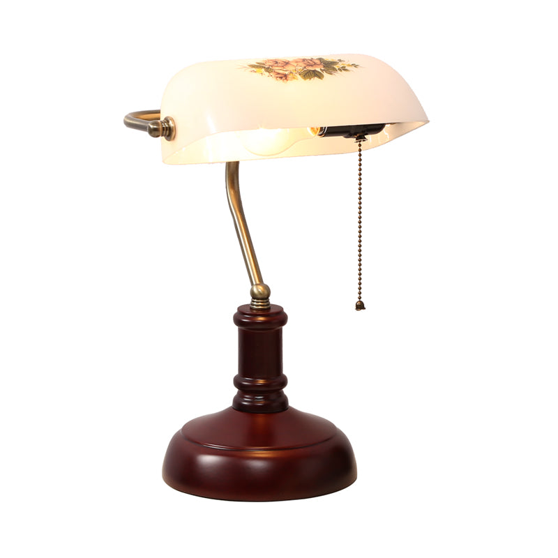 Lampada da tavolo a catena a catena a catena singola oblunga in stile pastorale in vetro bianco panoramica per letto