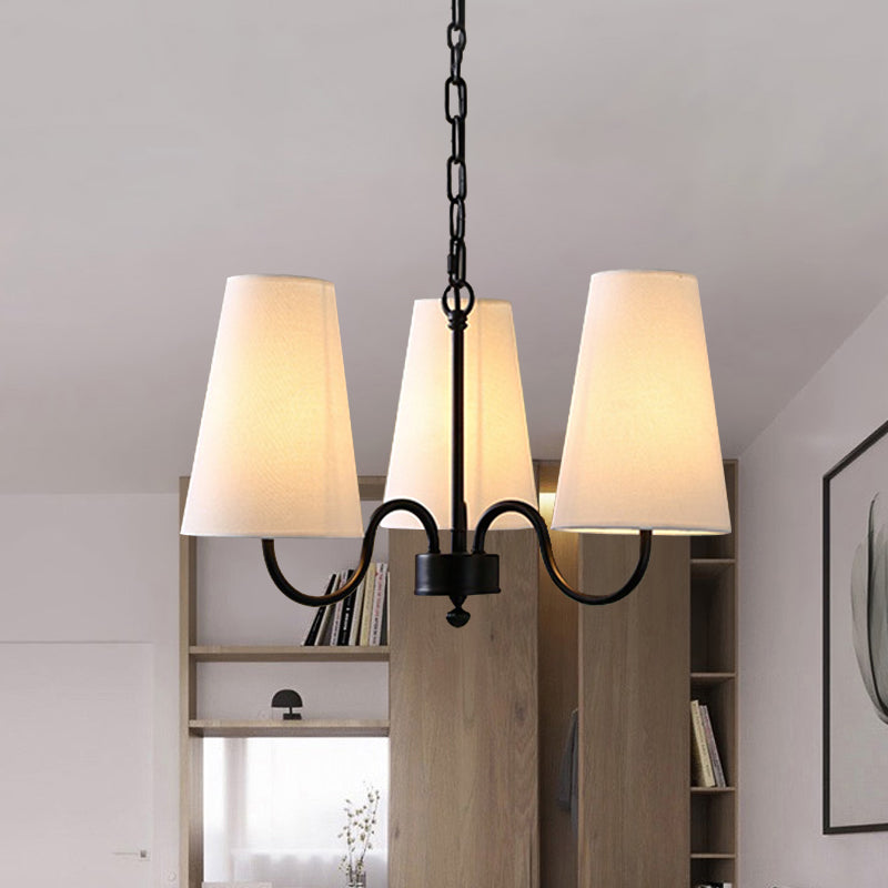 3/5 lampadine lampadina il lampadario del soggiorno rurale con tonalità in tessuto conico in nero