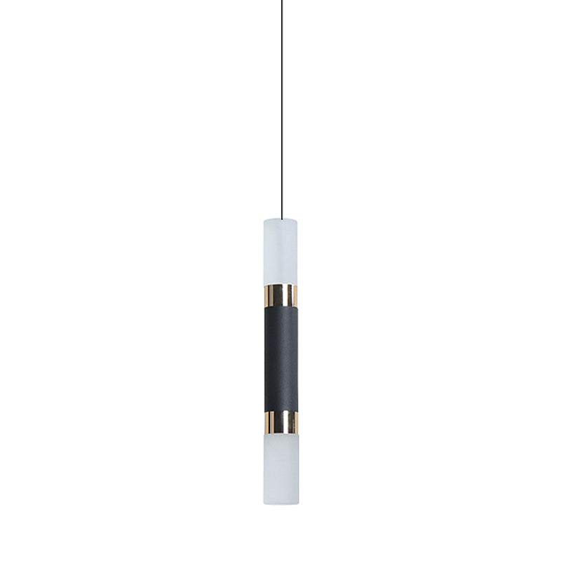 Tube Bedside Pendulum Light Iron Minimalist 10"/12"/12.5" High LED Hanging Pendant in Black, Warm/White Light