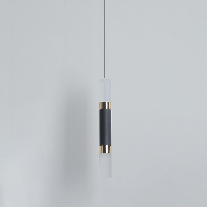 Tube Bedside Pendulum Light Iron Minimalist 10"/12"/12.5" High LED Hanging Pendant in Black, Warm/White Light