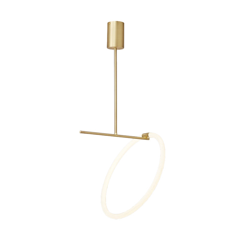 Hoop Ceiling Pendant Lamp Minimalist Acrylic White and Gold LED Suspended Lighting Fixture over Table