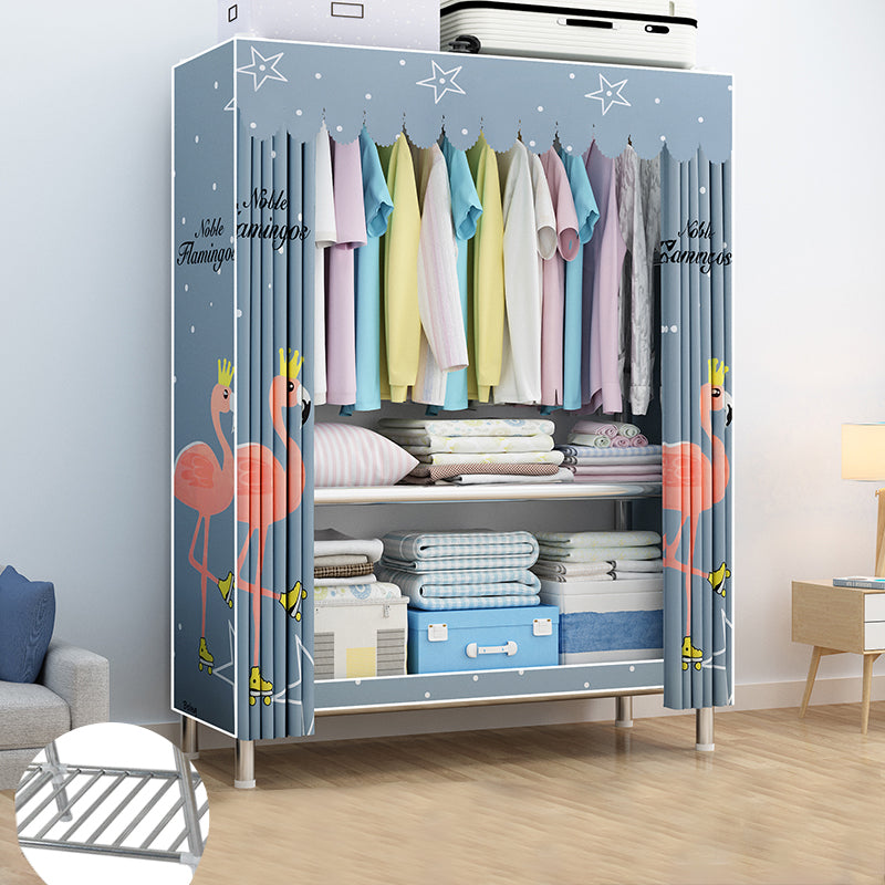 Contemporary Wardrobe Armoire Metal Armoire with Garment Rod for Home