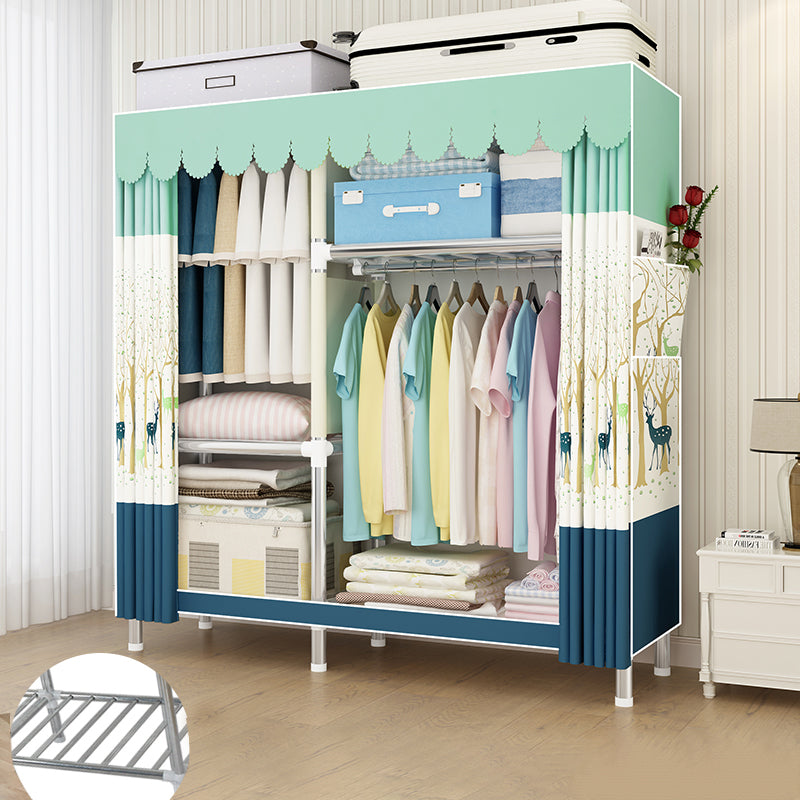 Contemporary Wardrobe Armoire Metal Armoire with Garment Rod for Home