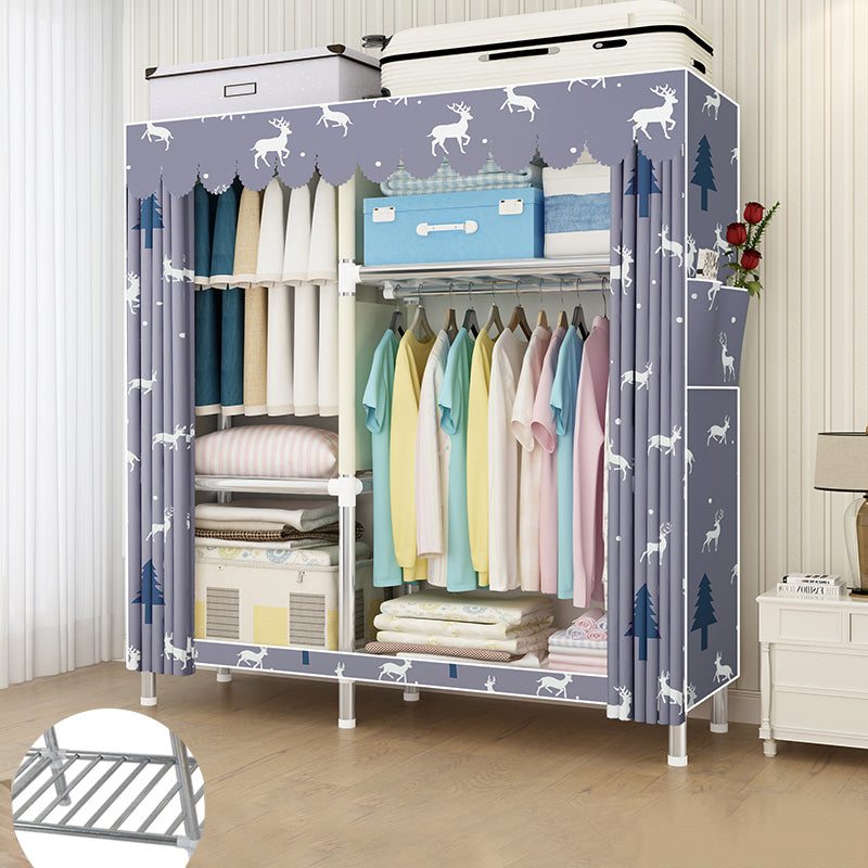 Contemporary Wardrobe Armoire Metal Armoire with Garment Rod for Home