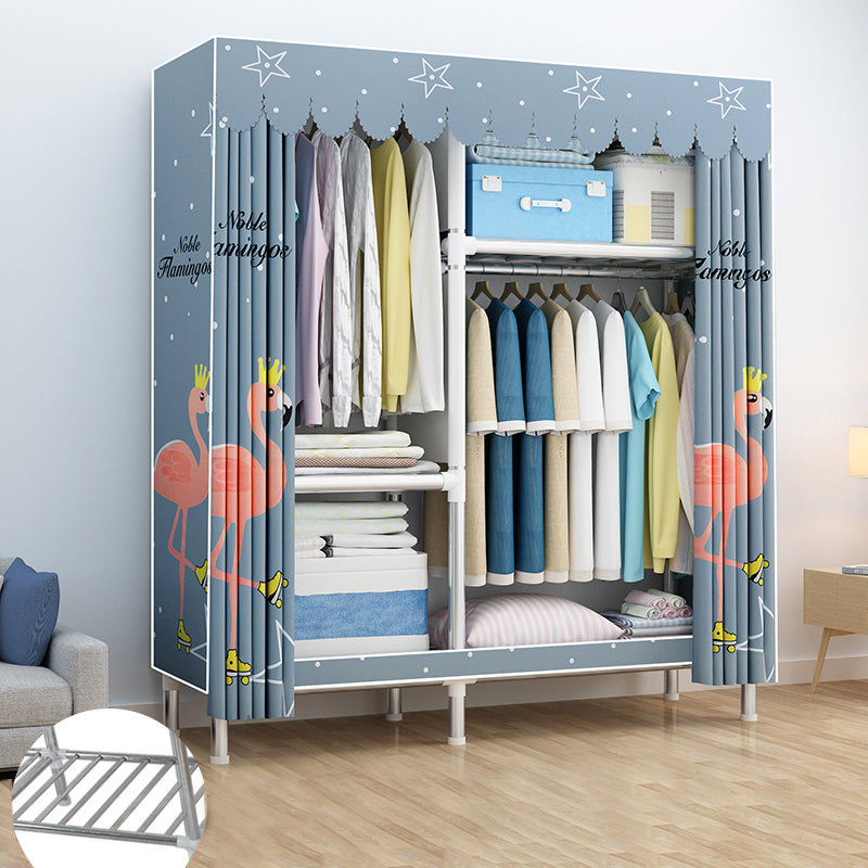 Contemporary Wardrobe Armoire Metal Armoire with Garment Rod for Home