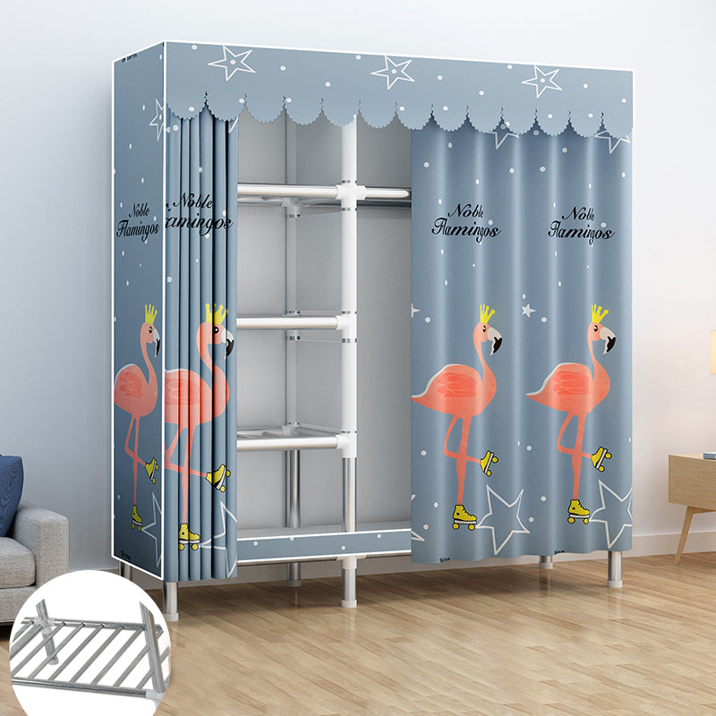 Contemporary Wardrobe Armoire Metal Armoire with Garment Rod for Home