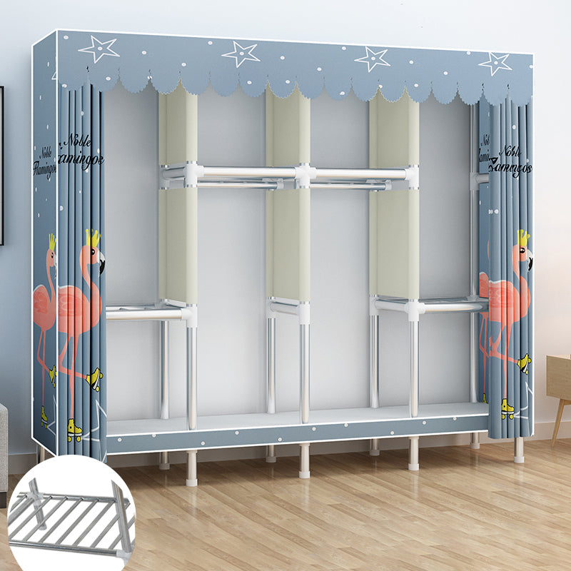 Contemporary Wardrobe Armoire Metal Armoire with Garment Rod for Home