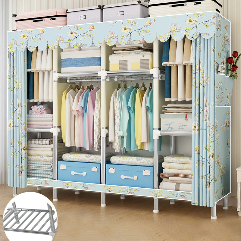 Contemporary Wardrobe Armoire Metal Armoire with Garment Rod for Home