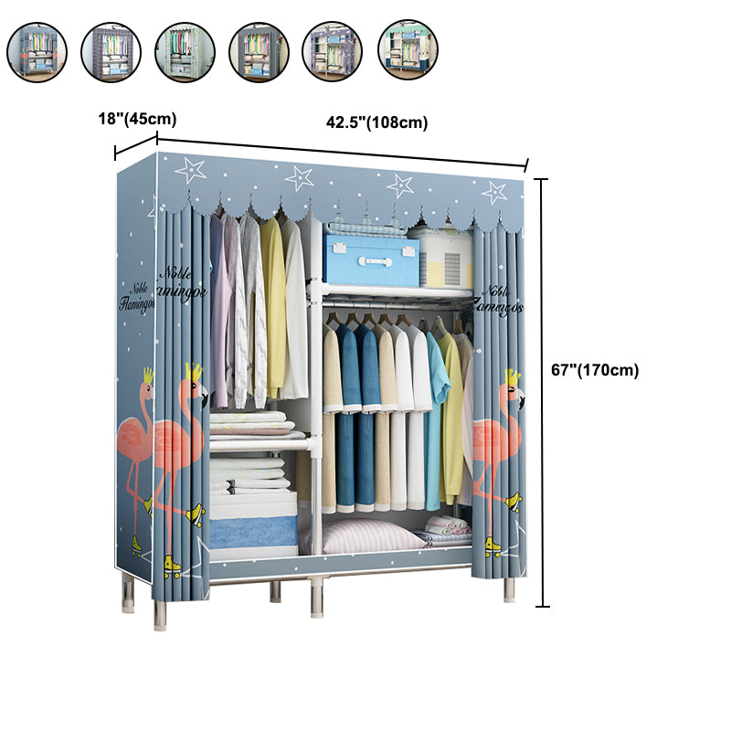 Contemporary Wardrobe Armoire Metal Armoire with Garment Rod for Home