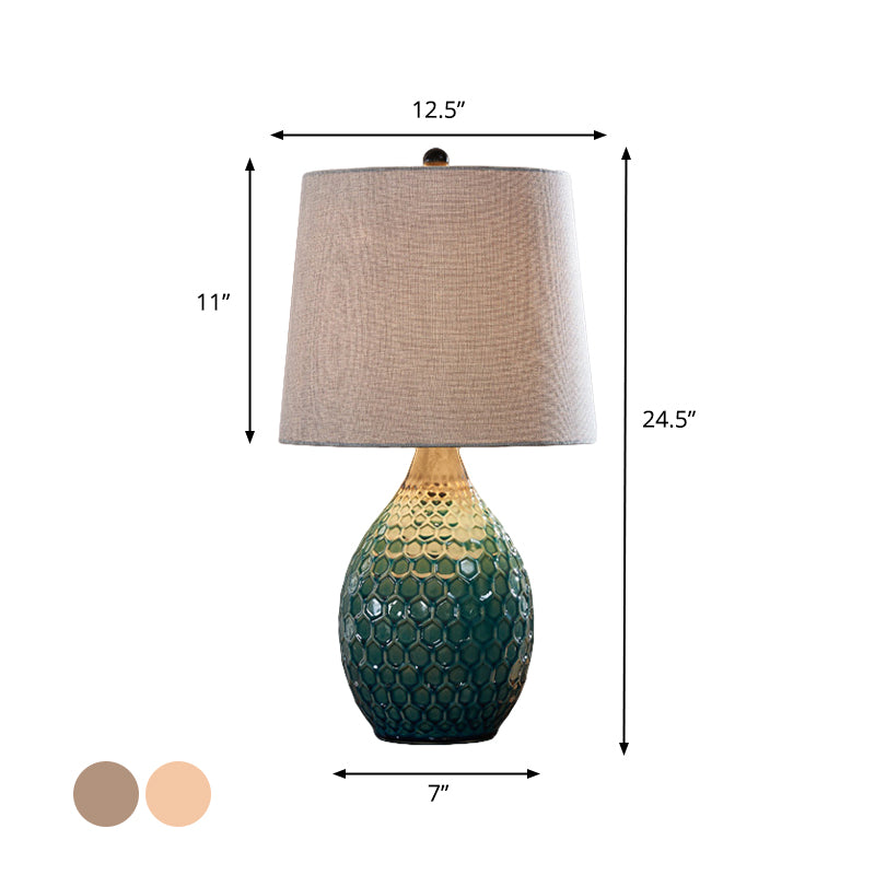 Tissu argent gris / table beige Éclairage du canon 1 tête lampe de support de nuit rustique avec piédestal en céramique ovale
