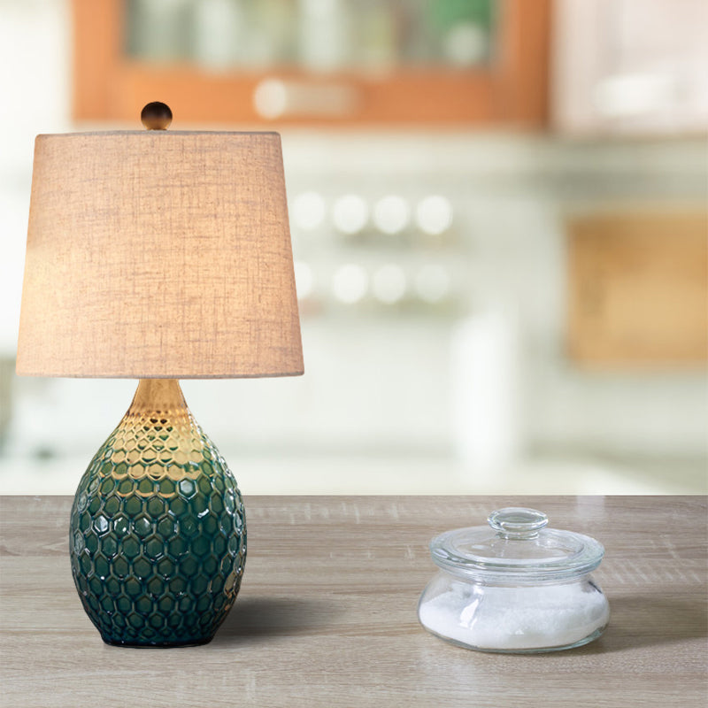 Tissu argent gris / table beige Éclairage du canon 1 tête lampe de support de nuit rustique avec piédestal en céramique ovale