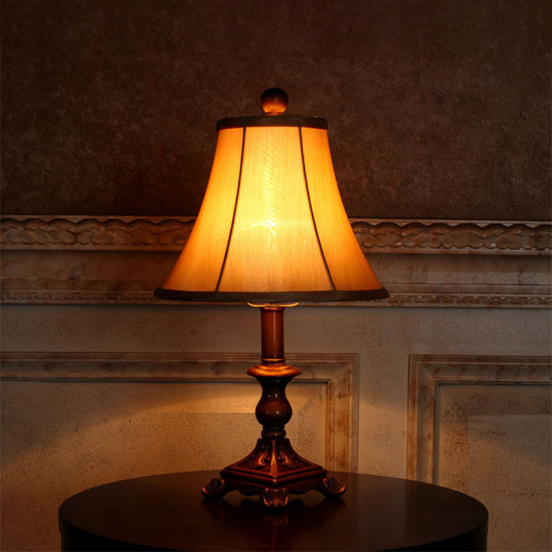 Khaki Flare Nightstand Lamp Traditional Fabric Single-Bulb Family Room Table Light
