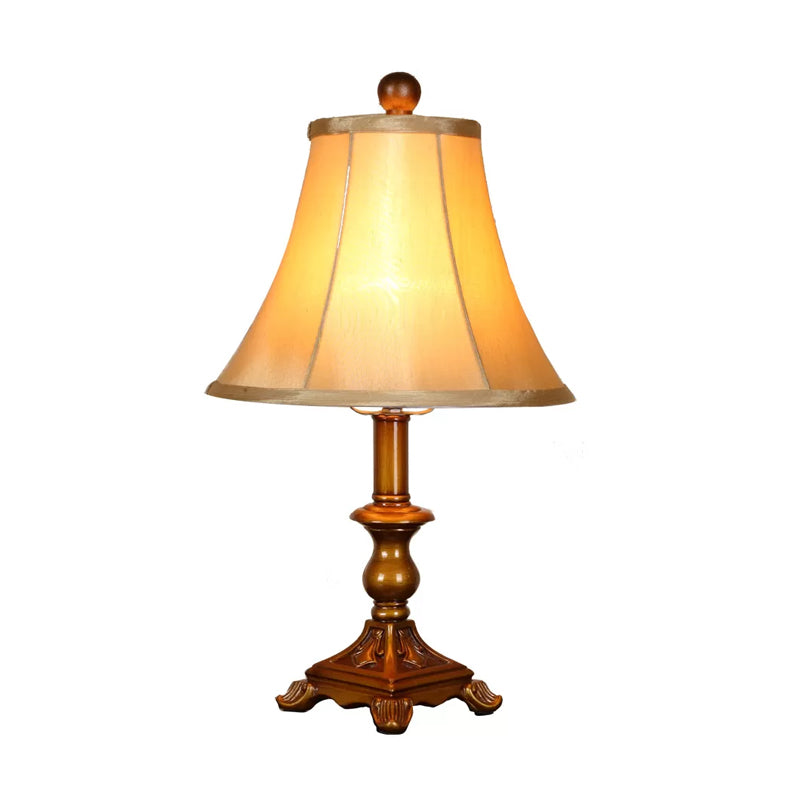 Khaki Flare Nightstand Lamp Traditional Fabric Single-Bulb Family Room Table Light