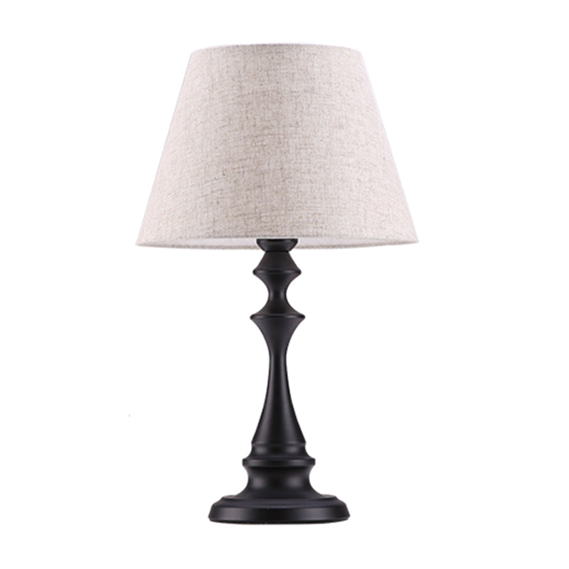 White Conic Nightstand Lamp Countryside Fabric 1 Head Family Room Table Light with Balustrade Stand