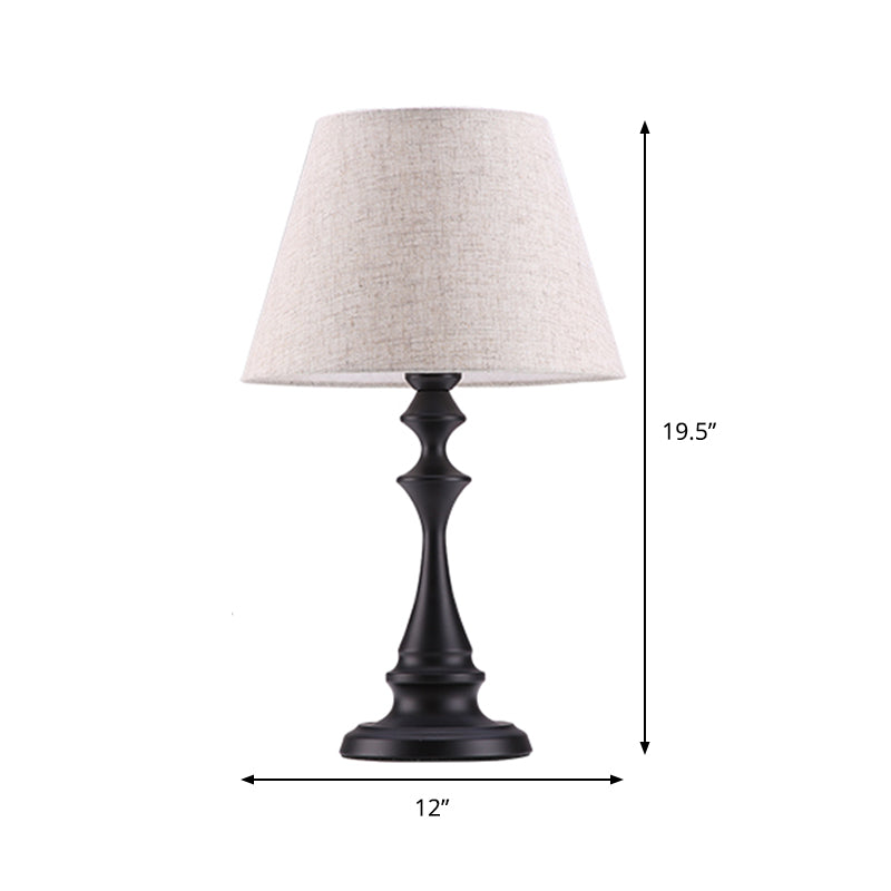 White Conic Nightstand Lamp Countryside Fabric 1 Head Family Room Table Light with Balustrade Stand