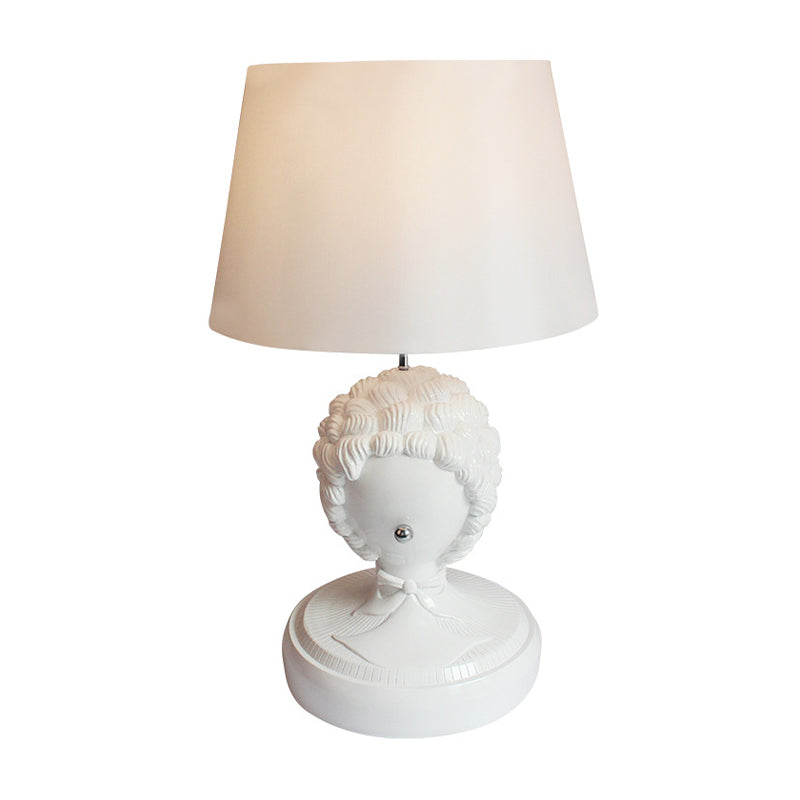 White 1 Bulb Table Light Retro Resin Roman Statue Nightstand Lamp with Fabric Lampshade