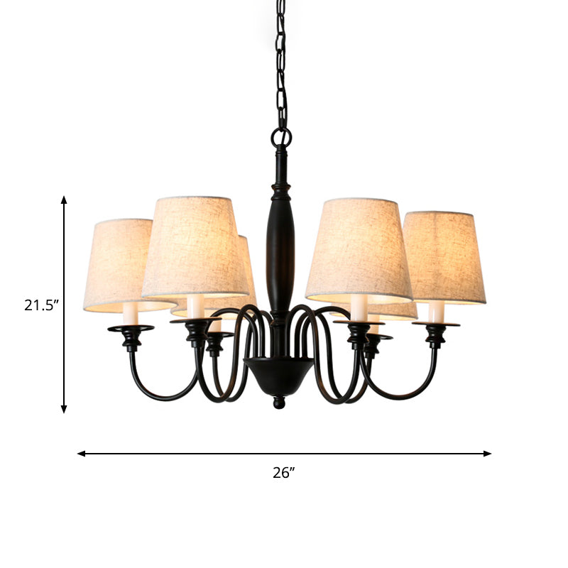 Black 6 Heads Lampadario Luce tessuto Country Tessuto a sospensione conica con braccio piumino