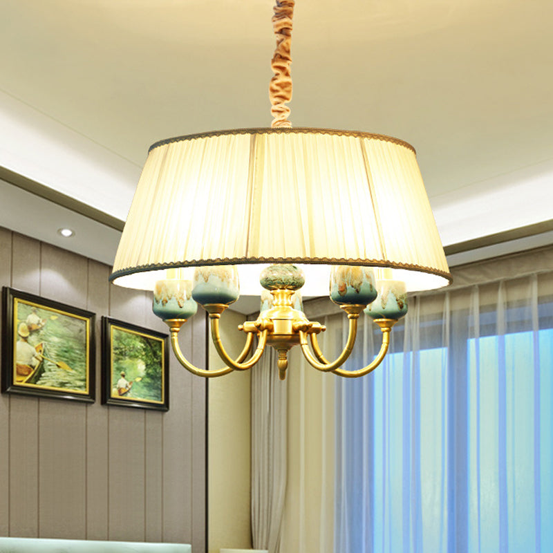 Lampada in tessuto per ombra tamburo Stile rurale a 5 luci sala da pranzo lampadario luce a sospensione in bianco