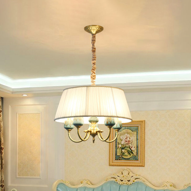 Lampada in tessuto per ombra tamburo Stile rurale a 5 luci sala da pranzo lampadario luce a sospensione in bianco