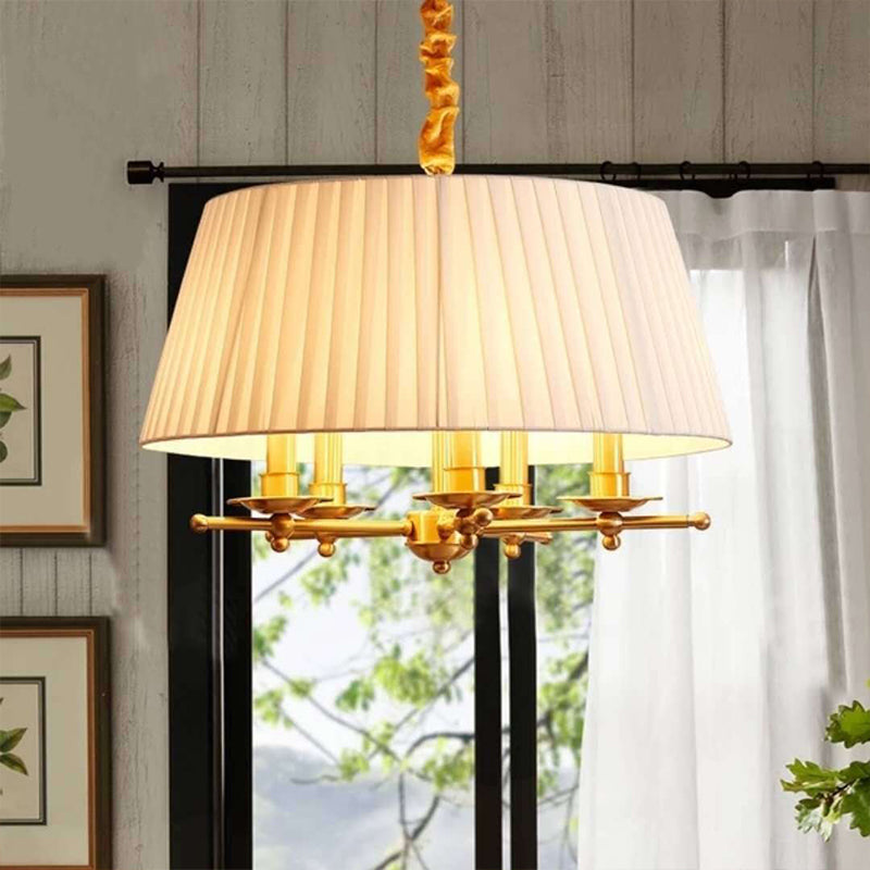 Lampadario a ciondolo in ottone in ottone lampadario impero ombreggiato a 5 teste di luce a tradizionale soffitto appeso