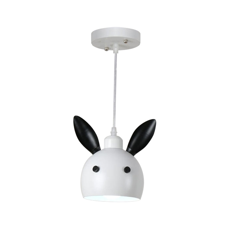 Testa di coniglio Forma giù per illuminazione cartone animato Metallic Lampada a pendolo a 1 testa in bianco in bianco e nero