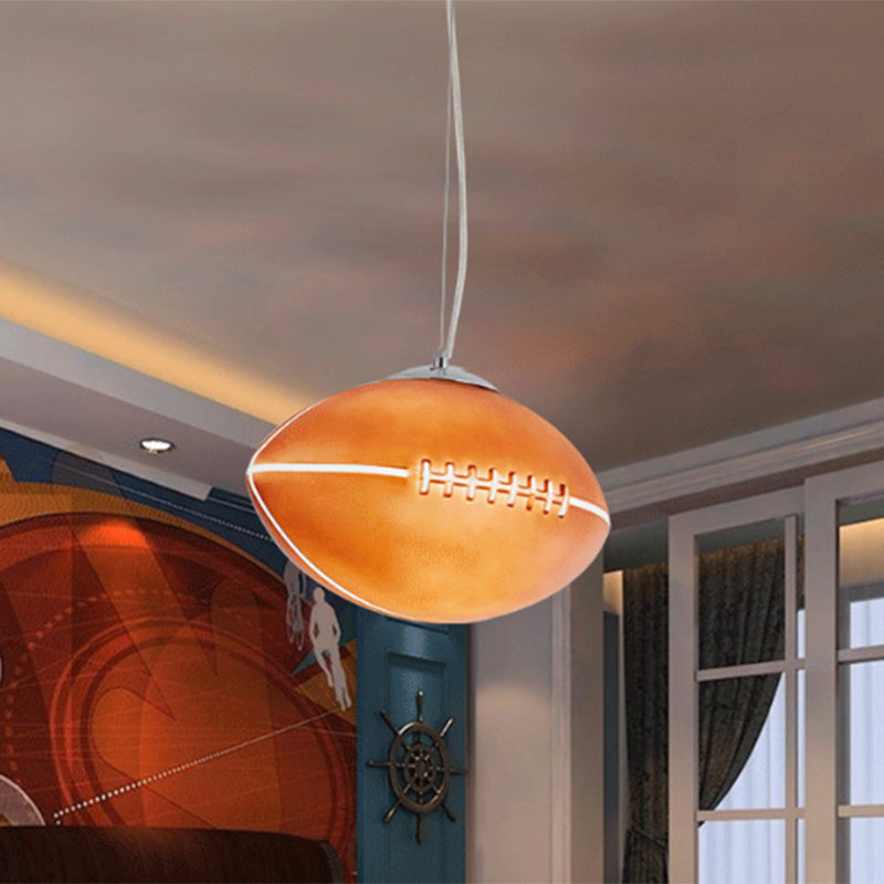 Kids Rugby-Shape Pendant Lighting Brown Glass 1 Light Bedroom Ceiling Hang Fixture