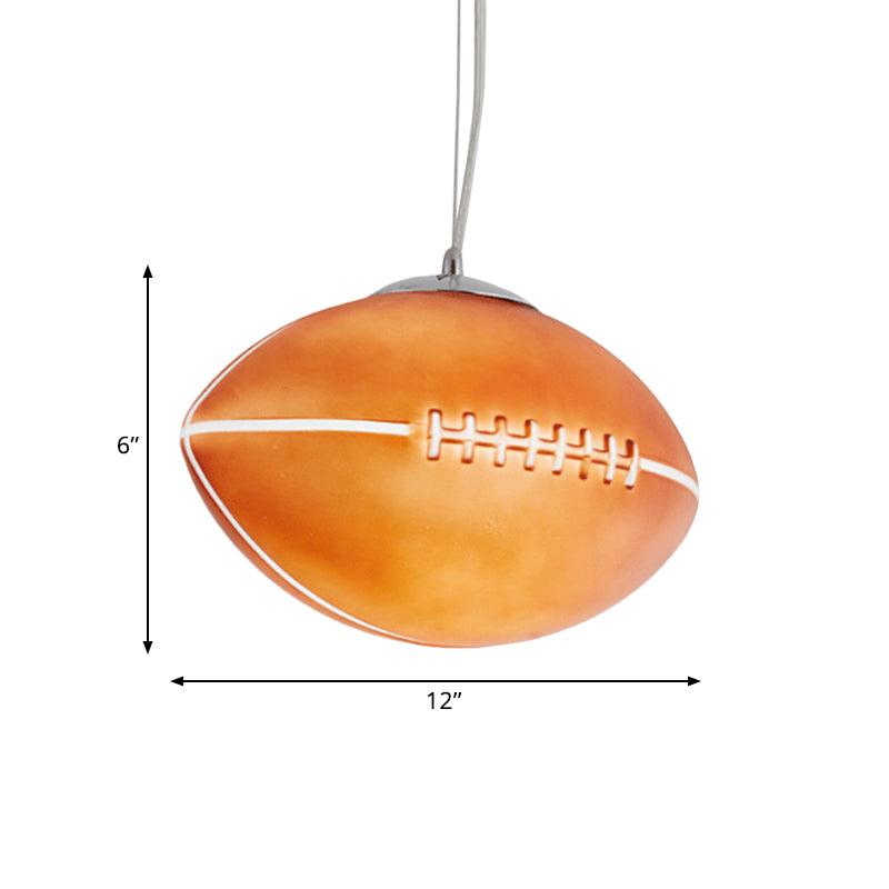Kids Rugby-Shape Pendant Lighting Brown Glass 1 Light Bedroom Ceiling Hang Fixture