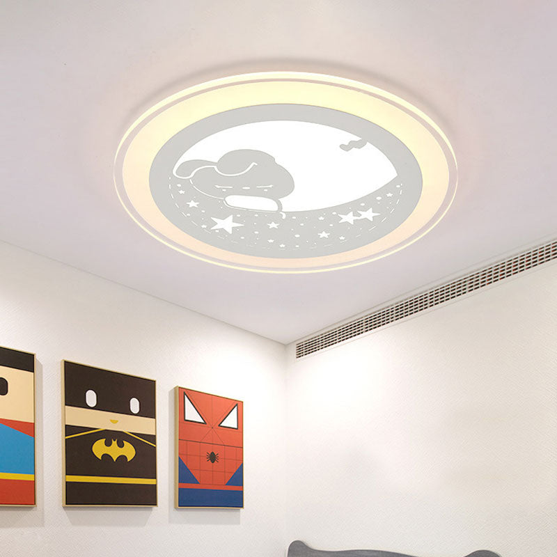 White Round Flushmount Light Nordic 16"/19.5" Dia LED Acrylic Flush Mounted Lamp in Warm/White Light with Rabbit and Star Pattern