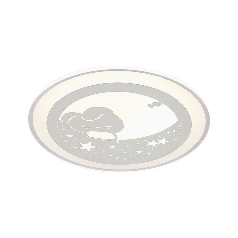 White Round Flushmount Light Nordic 16"/19.5" Dia LED Acrylic Flush Mounted Lamp in Warm/White Light with Rabbit and Star Pattern