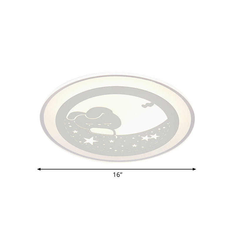 White Round Flushmount Light Nordic 16"/19.5" Dia LED Acrylic Flush Mounted Lamp in Warm/White Light with Rabbit and Star Pattern